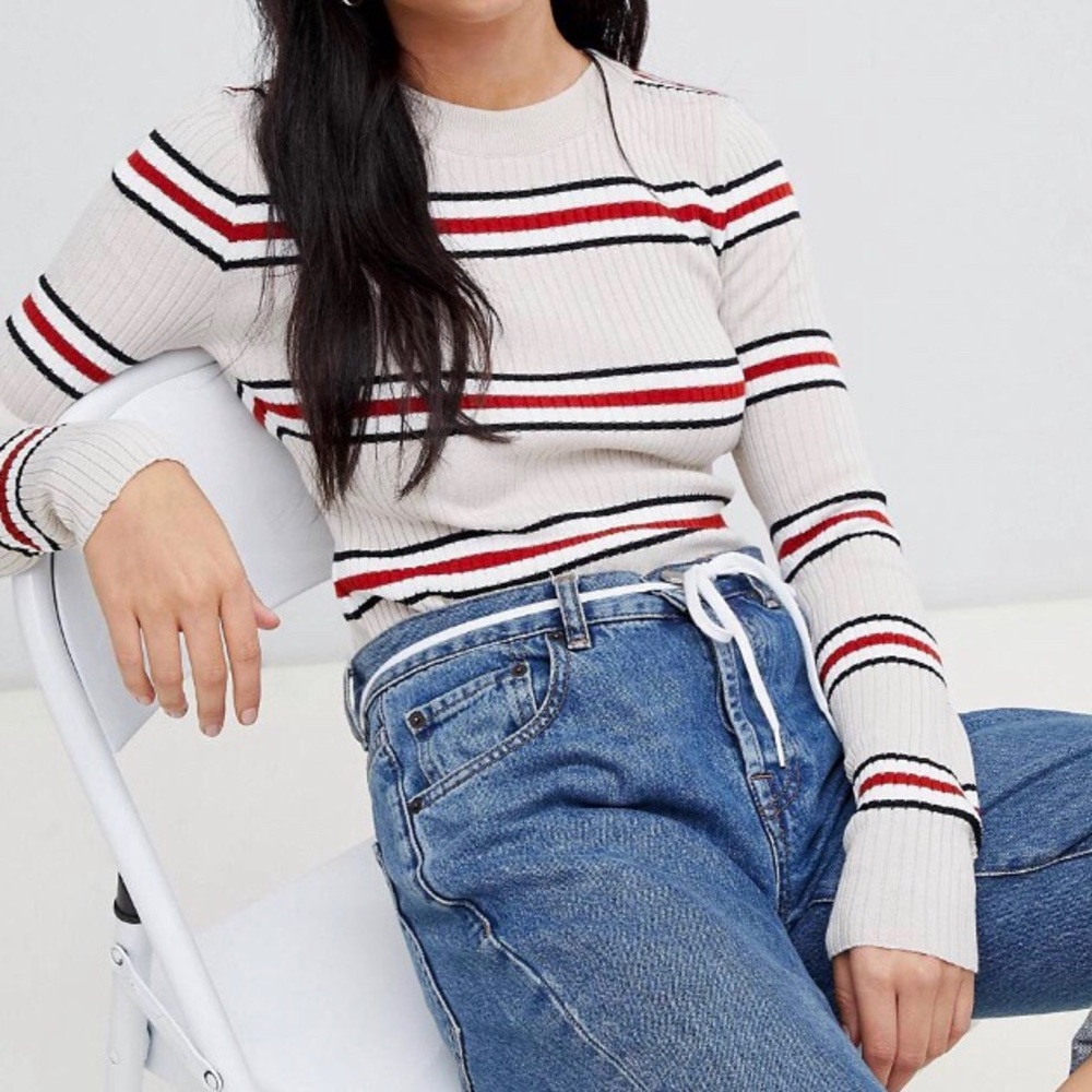 ASOS Cropped Sweater in neutral stripe - Picture 1 of 10